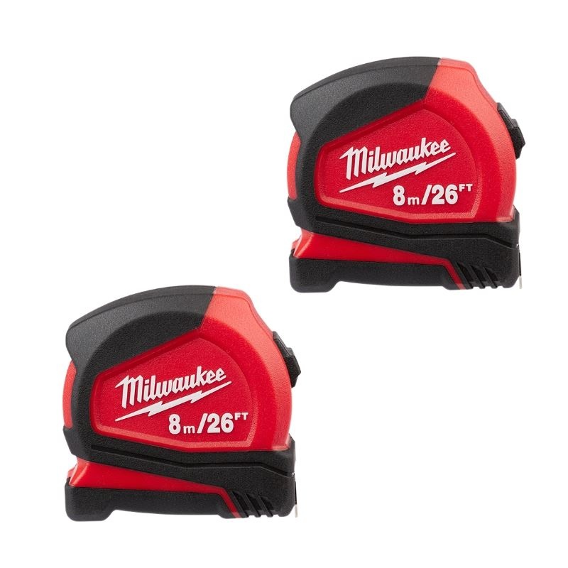 Milwaukee 48-22-6626G 8m/26ft Compact Tape Measure – 2 Pack