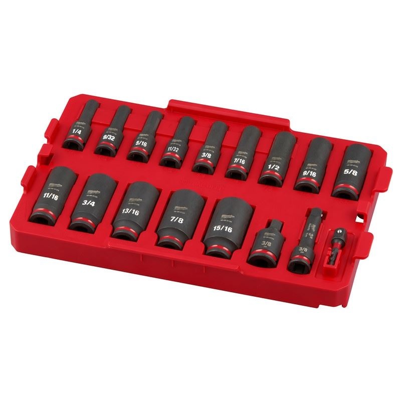 Milwaukee 49-66-6815 SHOCKWAVE Impact Duty Socket 3/8in Dr 17PC SAE TRAY Set