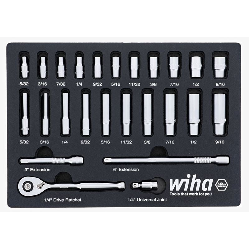 WIHA 33396 25 Piece 1/4 Drive Professional Standard and Deep Socket Tray Set – SAE