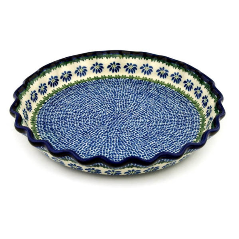 Polish Pottery 10 Fluted Pie Dish Polka Dot Daisy