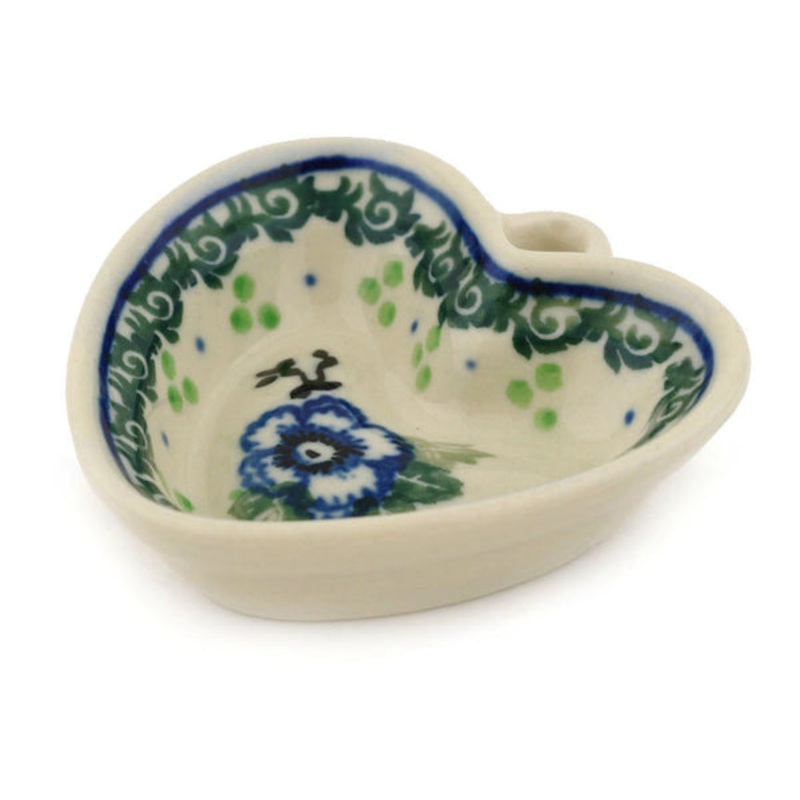 Polish Pottery 2 Mini Heart Bowl Everlasting Flowers