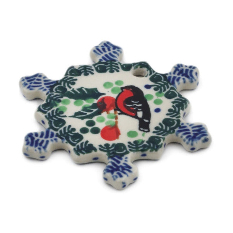 Polish Pottery 3 Snowflake Pendant Christmas Chickadee