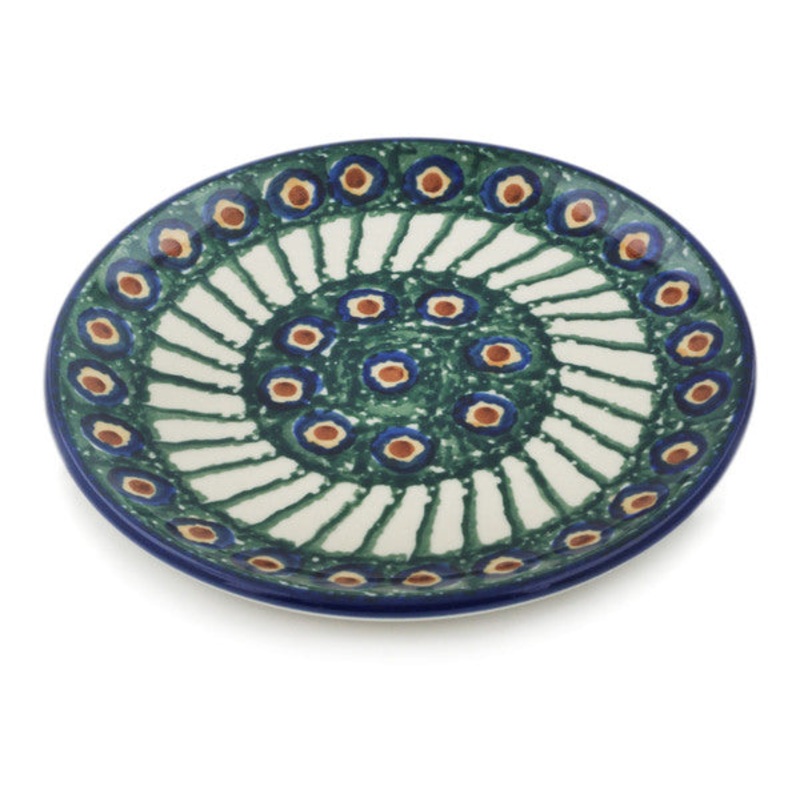 Polish Pottery 5 Plate Emerald Peacock