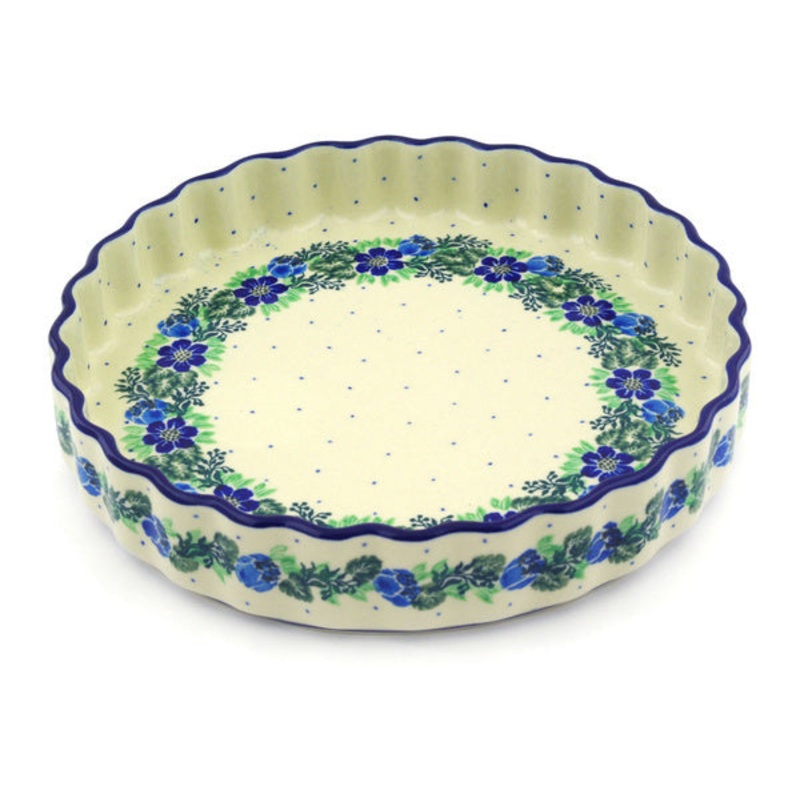 Polish Pottery 9 Fluted Pie Dish Polish Wreath