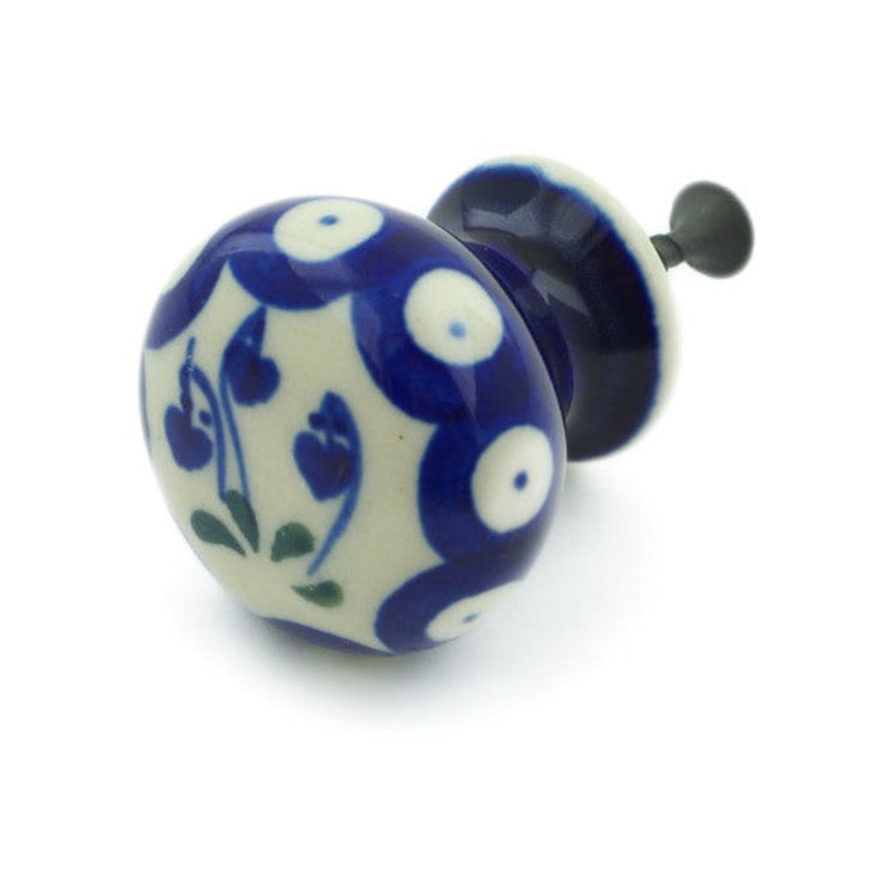 Polish Pottery Drawer knob 1-3/8 inch Bleeding Heart Peacock