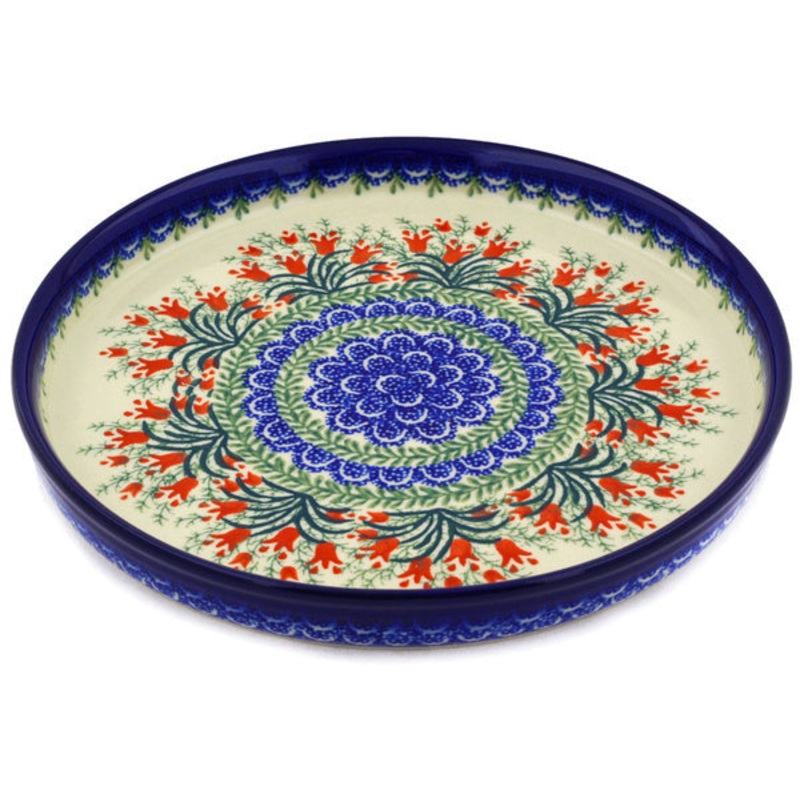 Polish Pottery 10 Cookie Platter Crimson Bells