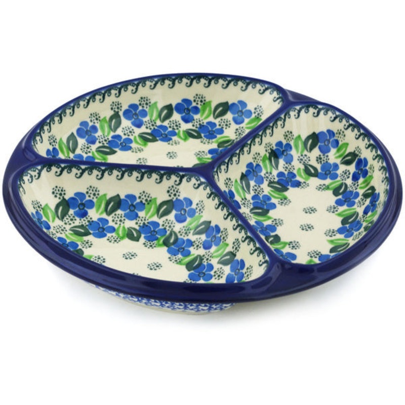 Polish Pottery 10 Divided Dish Lime Flower