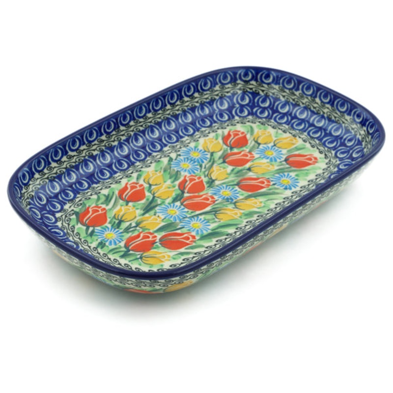 Polish Pottery 10 Platter Breathtaking Tulips UNIKAT
