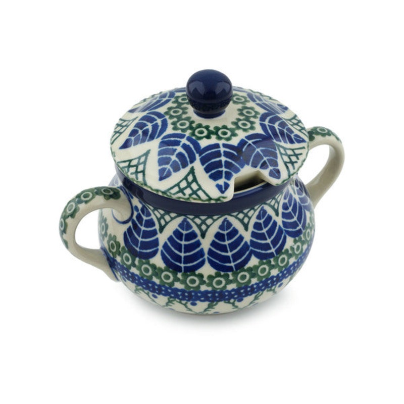 Polish Pottery 11 oz Sugar Bowl Blue Alpine