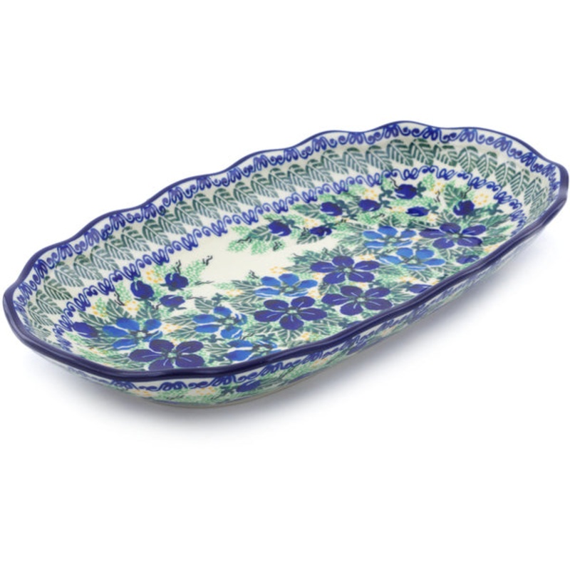Polish Pottery 12 Platter Forget Me Not Meadow UNIKAT