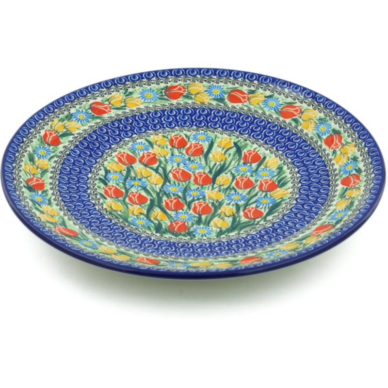 Polish Pottery 14 Platter Breathtaking Tulips UNIKAT