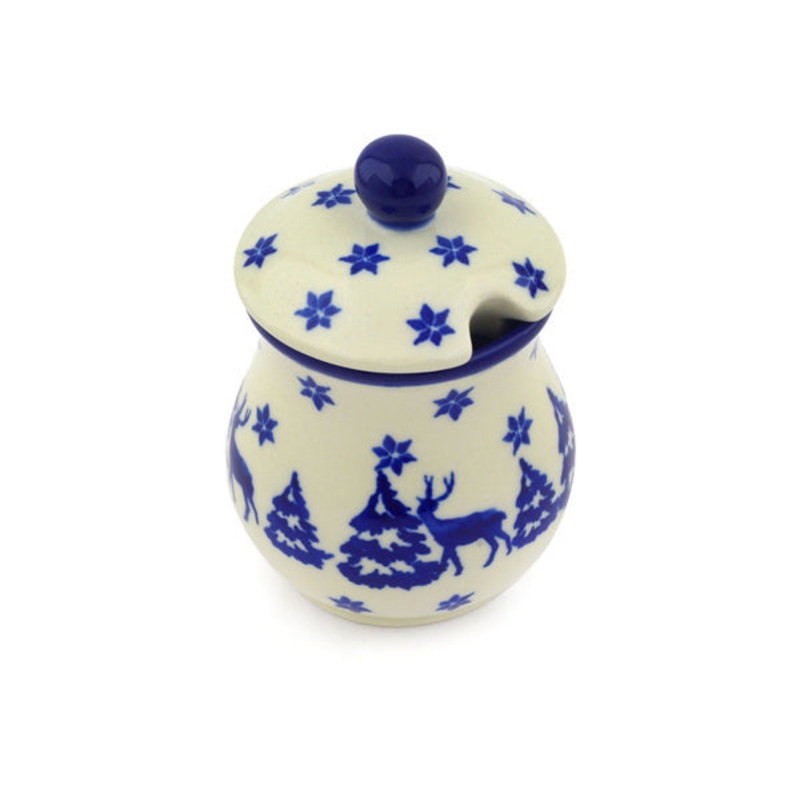 Polish Pottery 5 oz Sugar Bowl Winter Deer