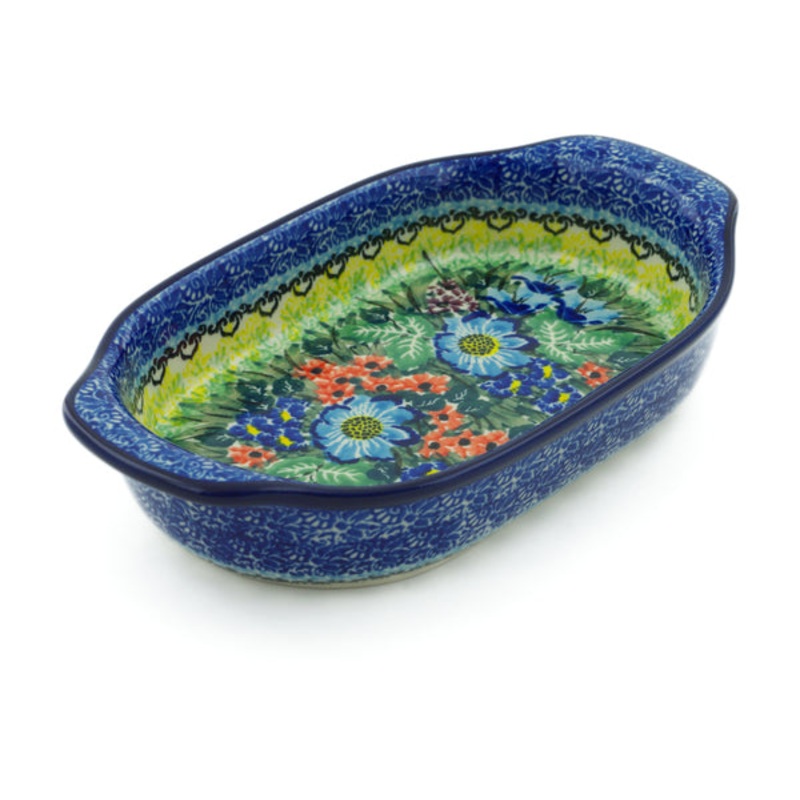 Polish Pottery 8 Oval Baker with Handles Splendid Meadow UNIKAT