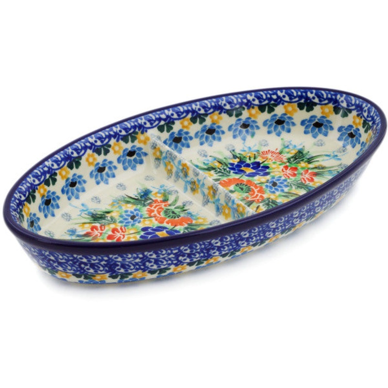 Polish Pottery 9 Divided Dish Dream Bouquet UNIKAT