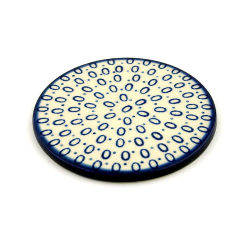 Polish Pottery Coaster White Peacock Eyes