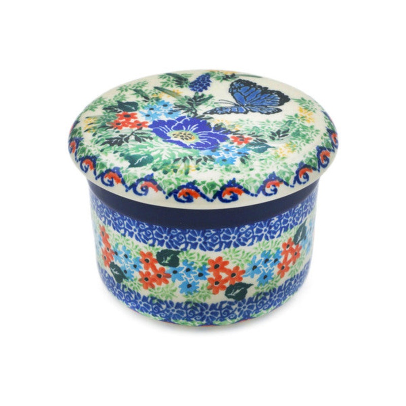Polish Pottery French Butter Dish Summer Landscape UNIKAT