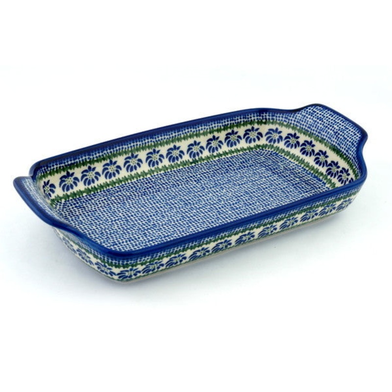 Polish Pottery 13 Rectangular Baker with Handles Polka Dot Daisy