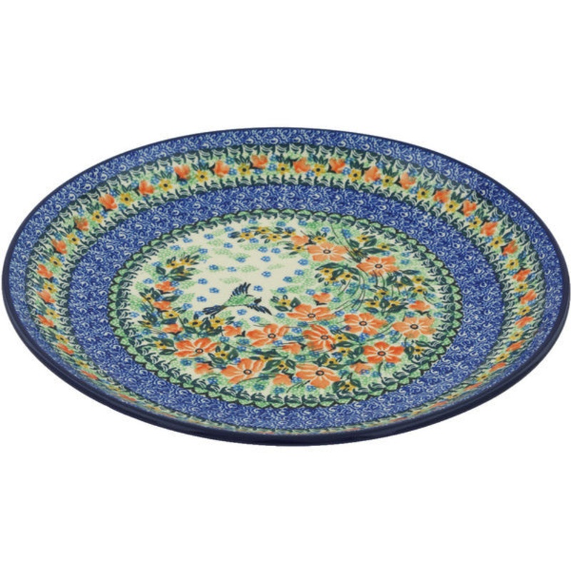 Polish Pottery 12 Platter Green Bird UNIKAT