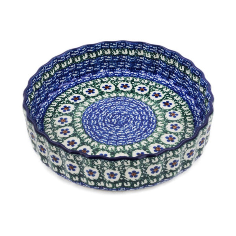 Polish Pottery 6 Fluted Pie Dish Daises And Tall Grass UNIKAT