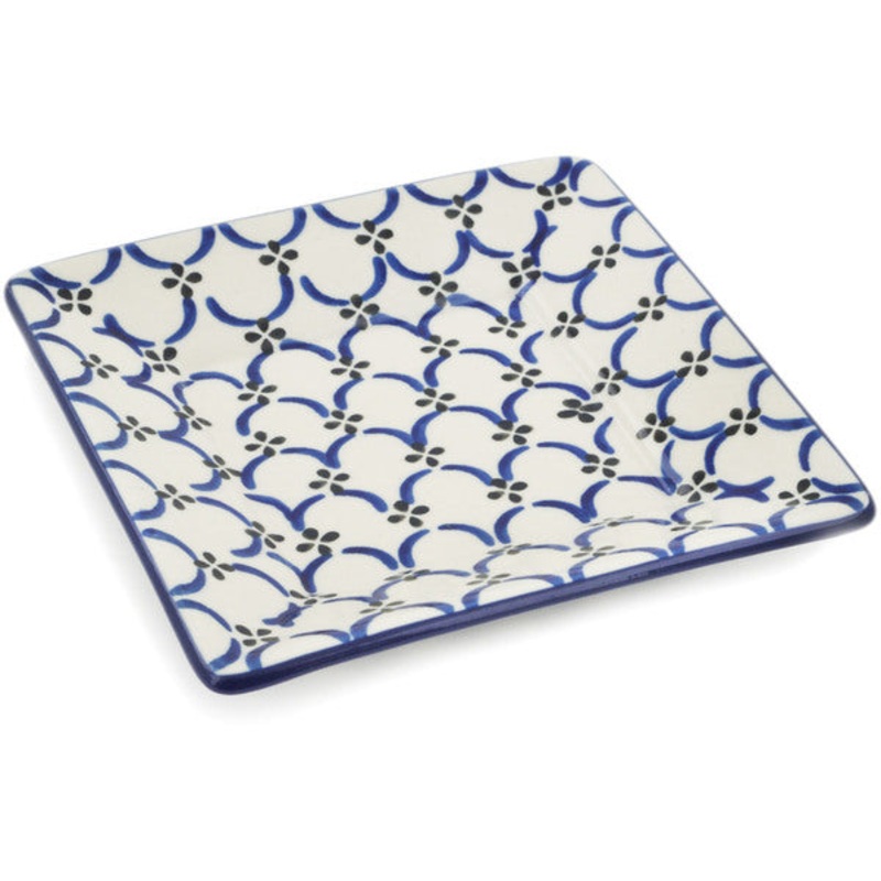 Polish Pottery 6 Square Plate Garden Lattice