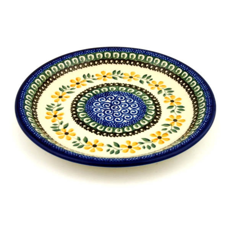 Polish Pottery 8 Plate Golden Daisy Swirl
