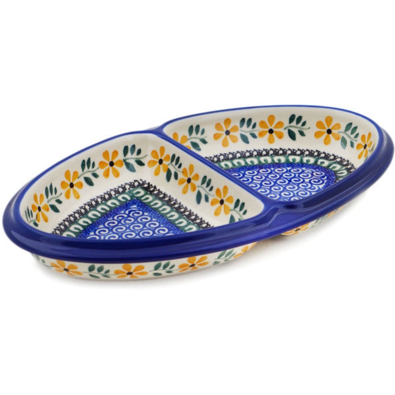 Polish Pottery 9 Platter Golden Daisy Swirl