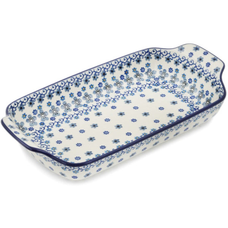 Polish Pottery 13 Rectangular Baker with Handles Winter Vinery