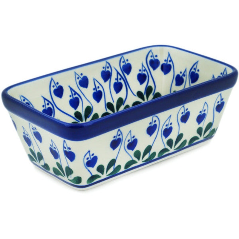 Polish Pottery Mini loaf pan Bleeding Heart Peacock