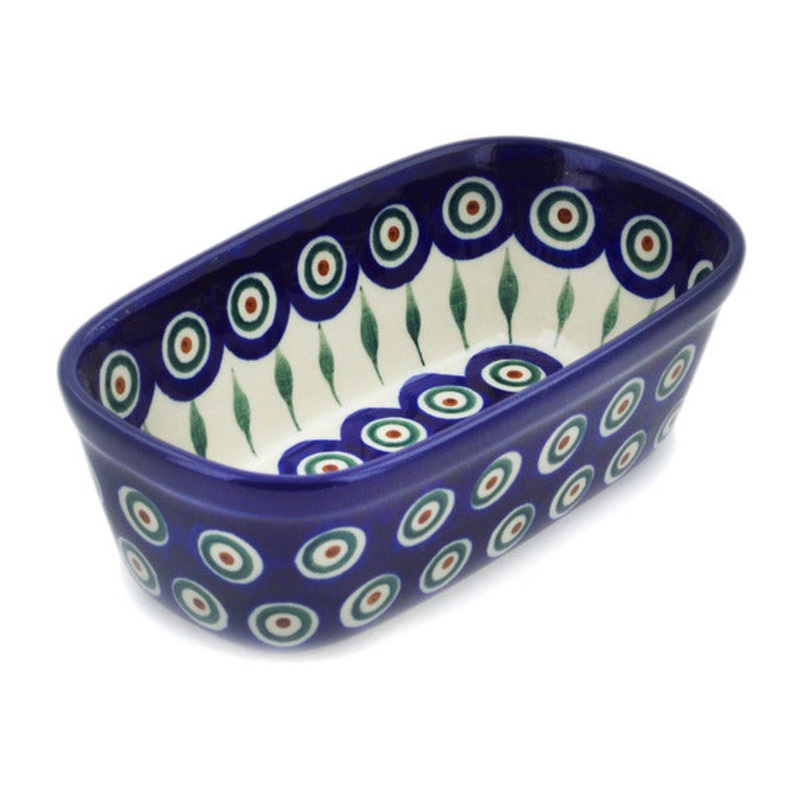 Polish Pottery Mini loaf pan Peacock Leaves