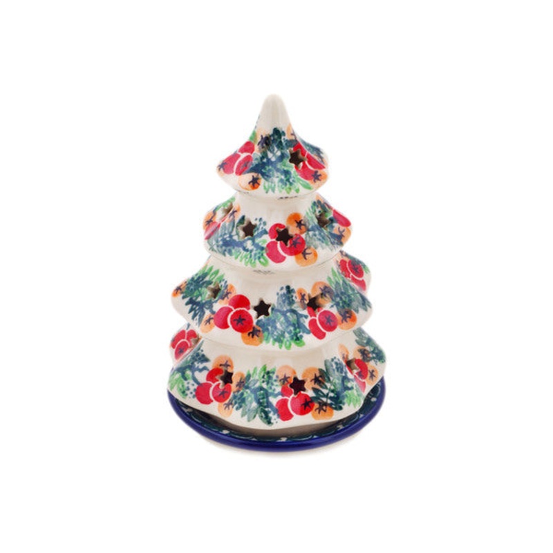 Polish Pottery 6 Christmas Tree Candle Holder Currant Tomatoes