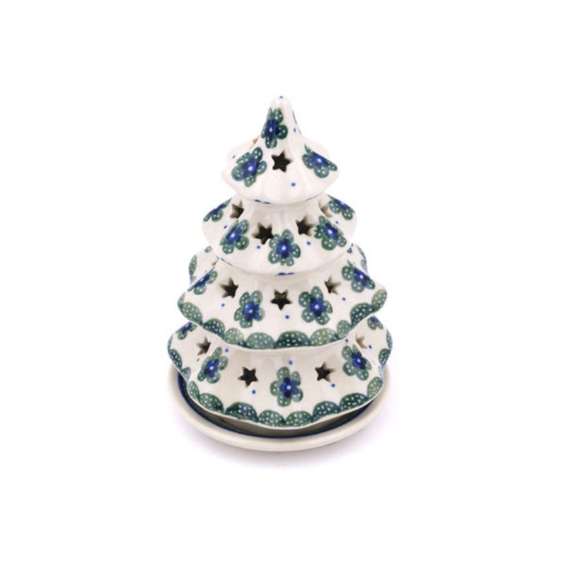 Polish Pottery 6 Christmas Tree Candle Holder Falling Daisies
