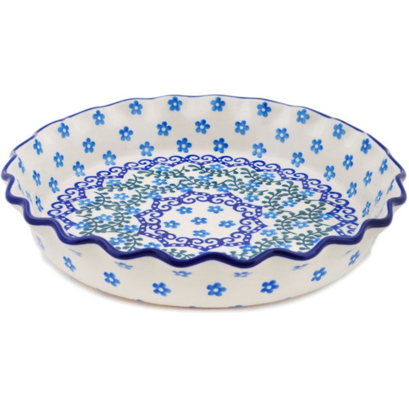 Polish Pottery 10 Fluted Pie Dish Heart Vines
