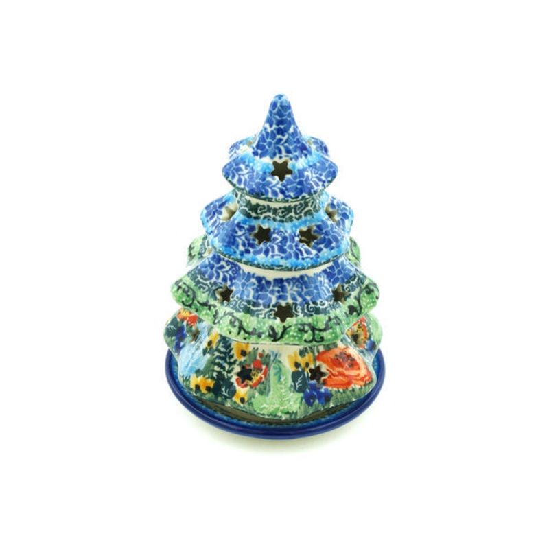 Polish Pottery 6 Christmas Tree Candle Holder Fiery Meadow UNIKAT