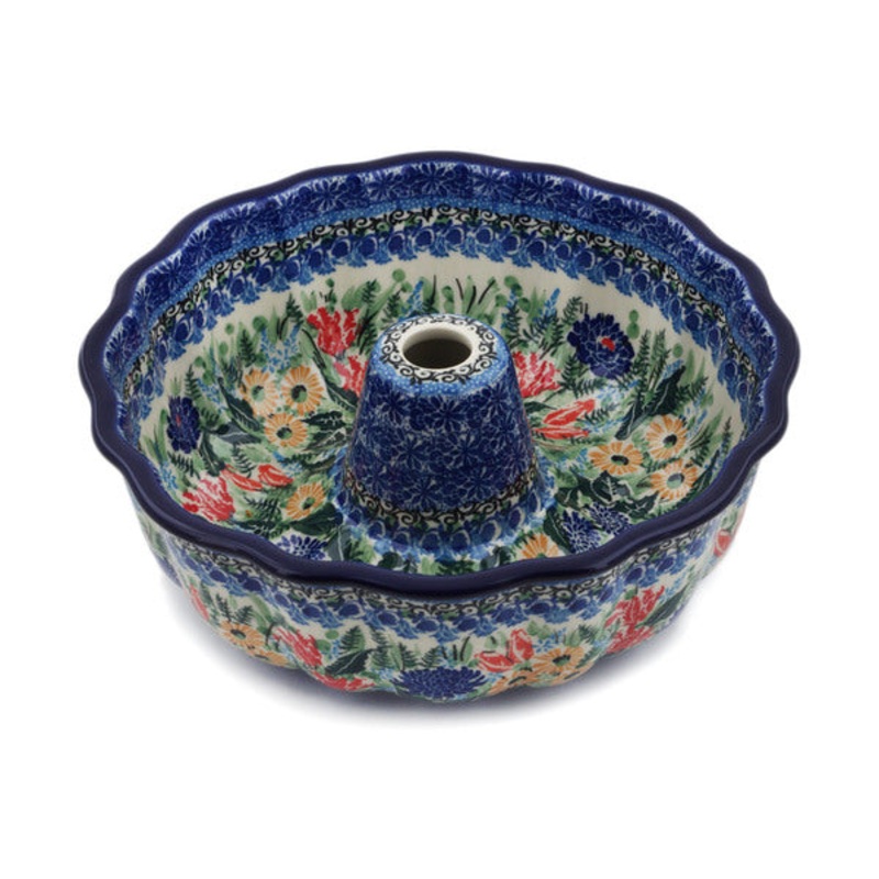 Polish Pottery 10 Cake Mould Splendid Blue Bell UNIKAT