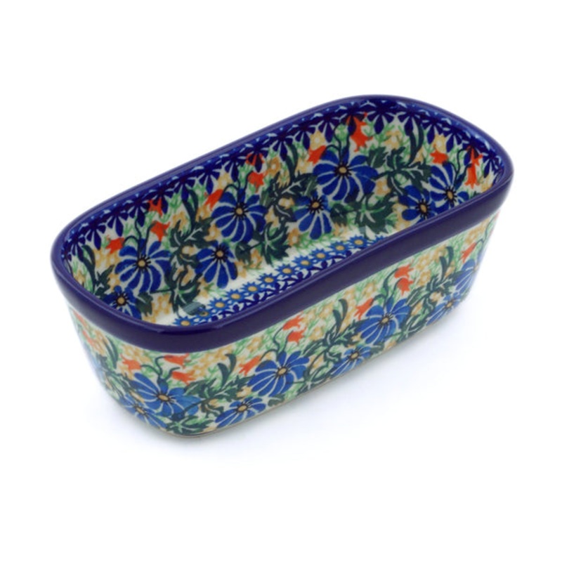 Polish Pottery Mini loaf pan Happy Daisy UNIKAT