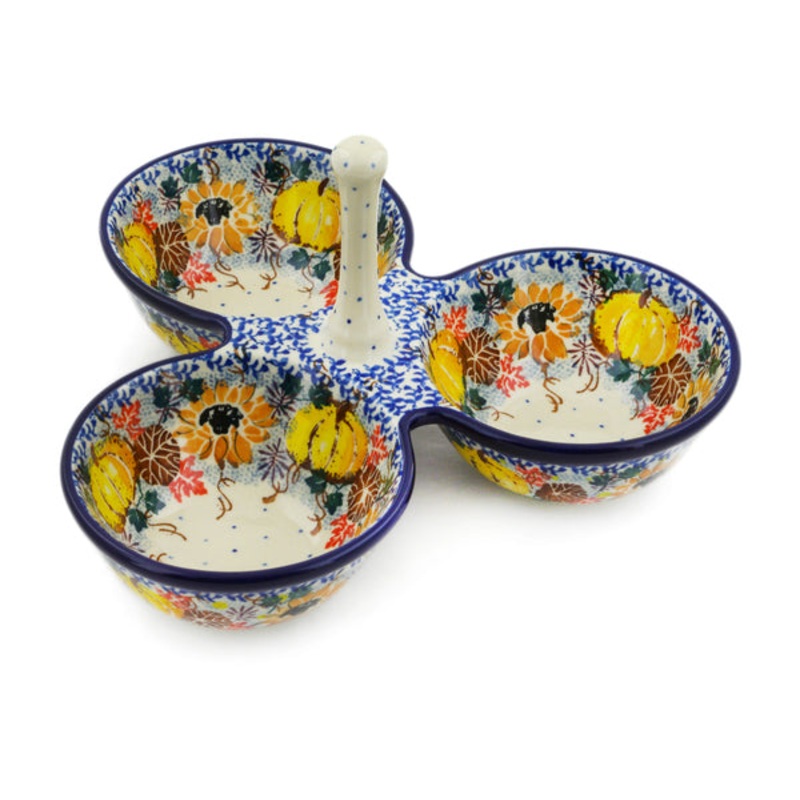 Polish Pottery 10 Condiment Dish Autumn Falling Leaves UNIKAT
