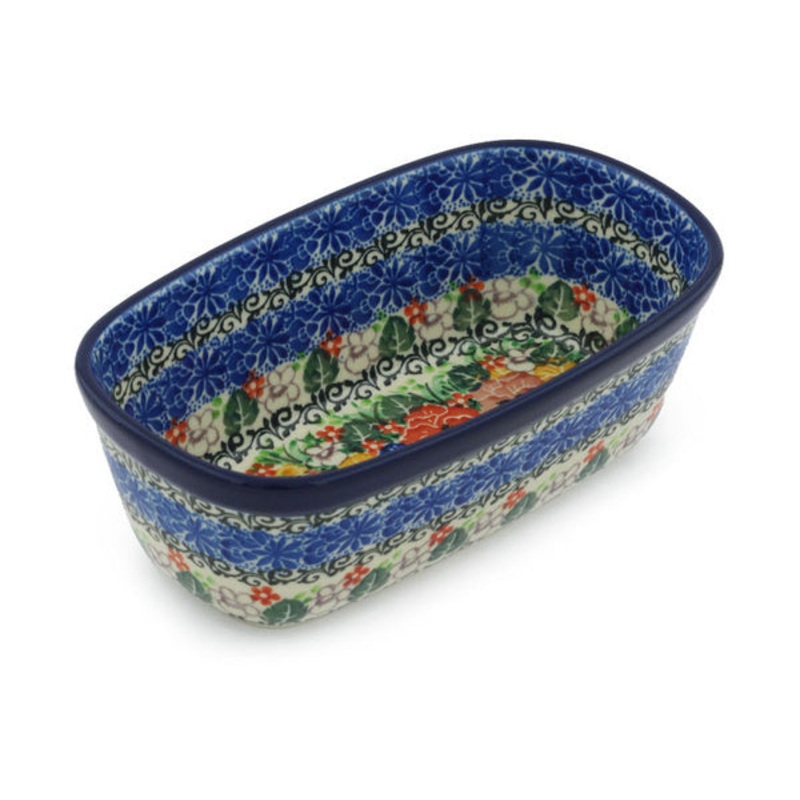 Polish Pottery Mini loaf pan Pansy Garden UNIKAT
