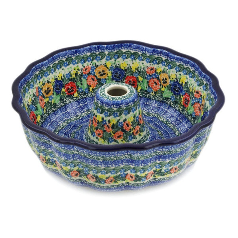 Polish Pottery 10 Cake Mould Pansy Dance UNIKAT