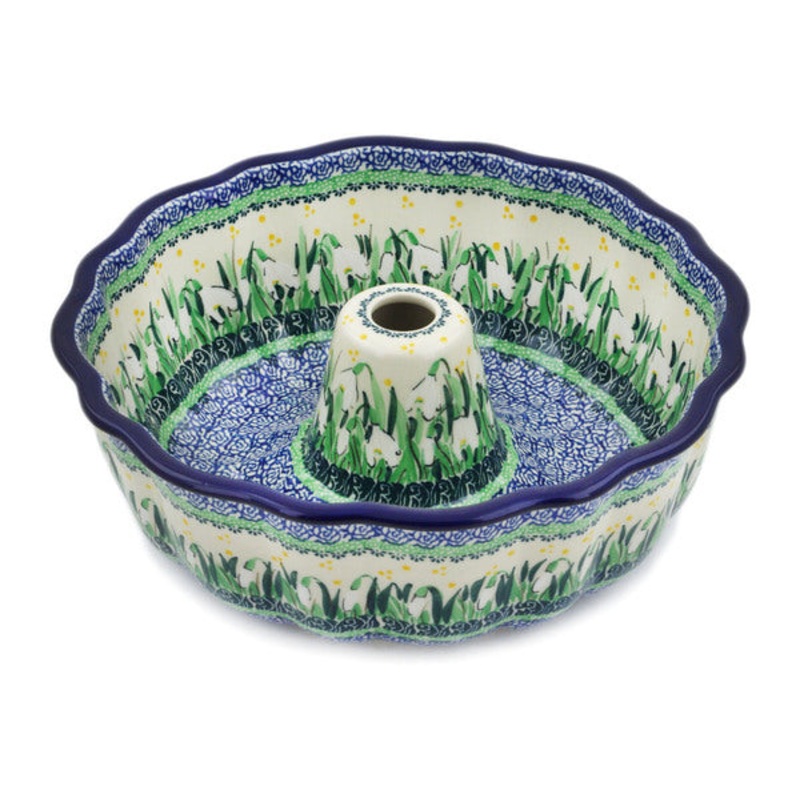 Polish Pottery 10 Cake Mould Snowdrops UNIKAT