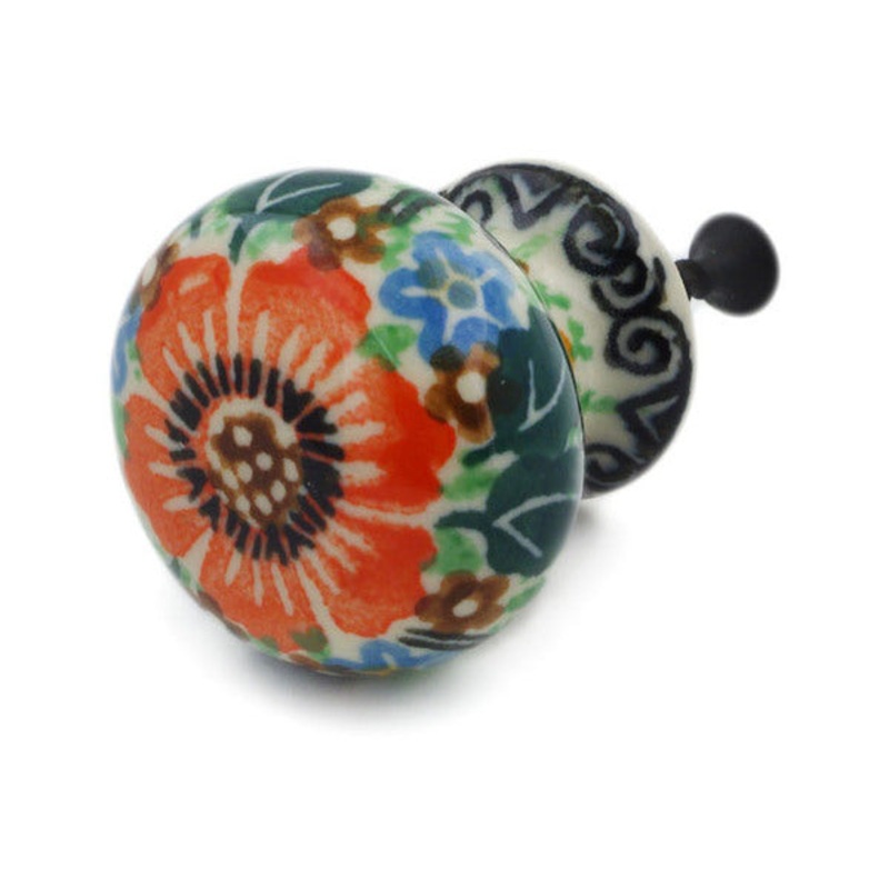 Polish Pottery Drawer knob 1-3/8 inch Orange Wreath UNIKAT