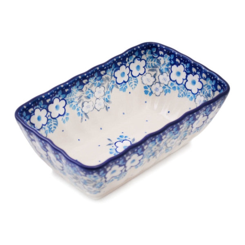 Polish Pottery Mini loaf pan Floral Animation UNIKAT