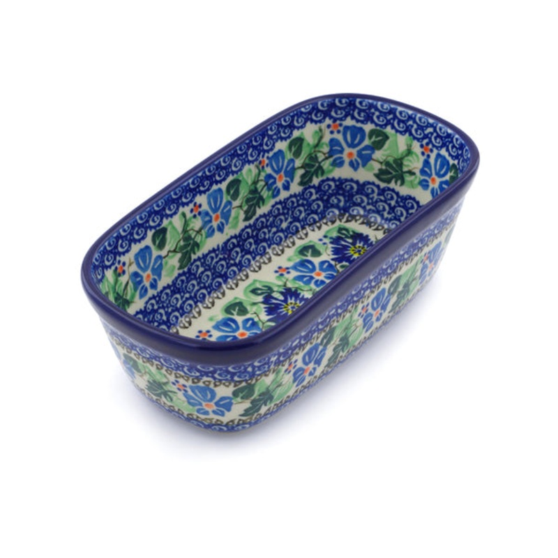 Polish Pottery Mini loaf pan Morning Glory Wreath UNIKAT