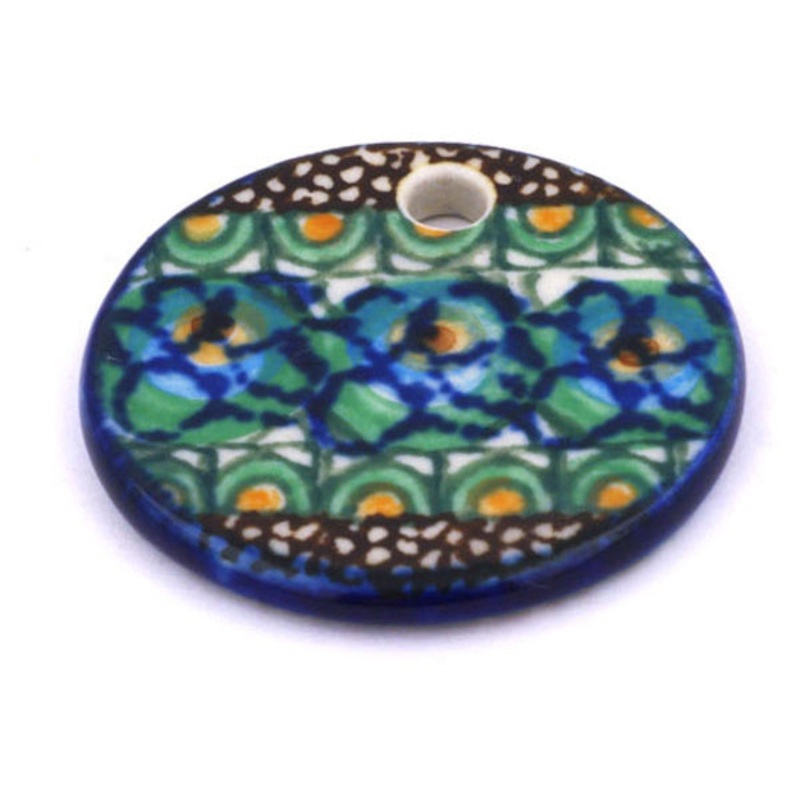 Polish Pottery 1 Circle Pendant Mardi Gras UNIKAT