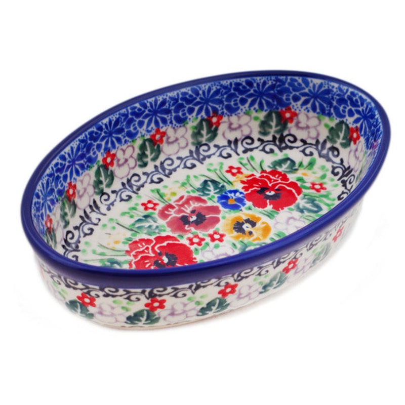 Polish Pottery 6 Condiment Dish Pansy Garden UNIKAT