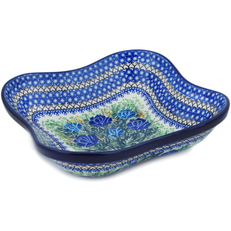 Polish Pottery 10 Bowl Brilliant Blue Rose UNIKAT