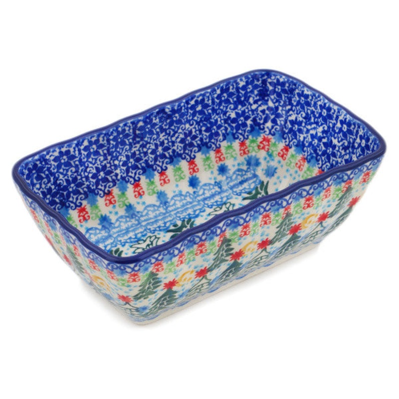 Polish Pottery Mini loaf pan Glowing Christmas Trees UNIKAT