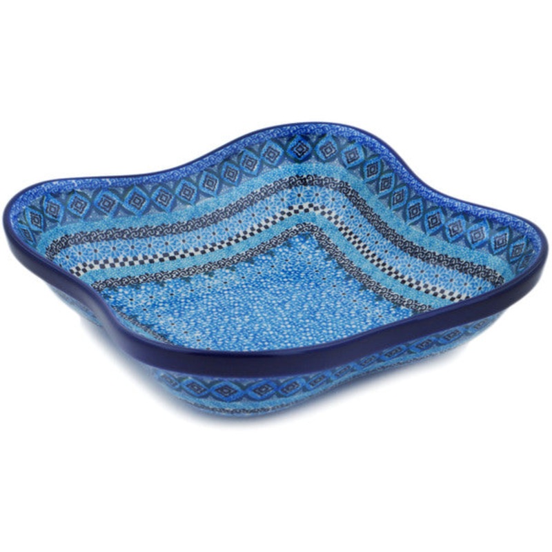 Polish Pottery 10 Bowl Blue Kaleidoscope UNIKAT
