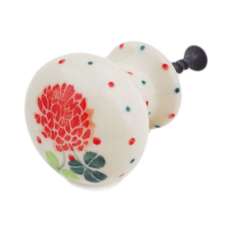 Polish Pottery Drawer knob 1-3/8 inch Red Hydrangea