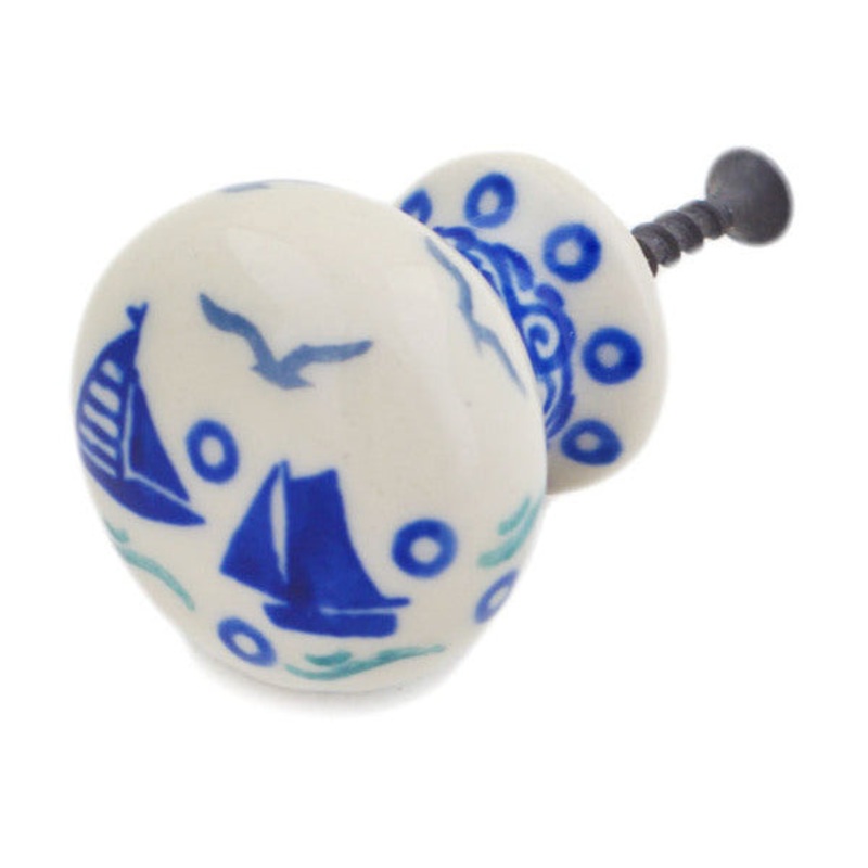 Polish Pottery Drawer knob 1-3/8 inch Sailboat Lullaby