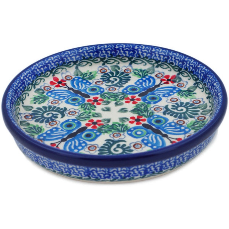 Polish Pottery 6 Condiment Dish Blue Butterfly Brigade UNIKAT